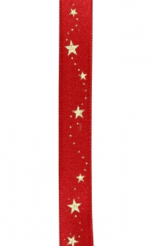 Satinband rot, mit Sternen, Breite 15 mm, 20m